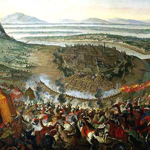 Schlacht zwischen dem Herr von  Johann III. Sobieski gegen die Osmanen vor dem belagerten Wien während der 2. Wiener Türkenbelagerung